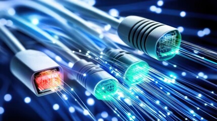 Aufkleber - Fiber optic cables transmitting data with colorful light streams