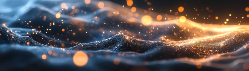 Poster - Abstract landscape with glowing dots and connected lines
