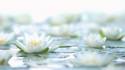 Wall Mural - Elegant White Water Lily Isolated on Soft White Background