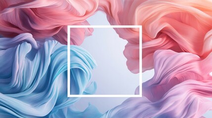 Poster - Colorful flowing fabrics surround a white square against a background