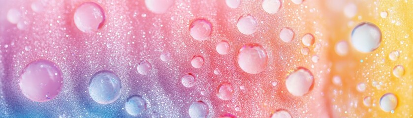 Poster - Water droplets glisten on a softly hued colorful surface