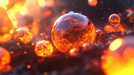 Poster - Molten lava orbs amidst glowing sparks and earthy ground