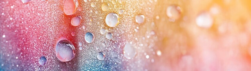 Poster - Water droplets on a surface with glitter and pastel colors