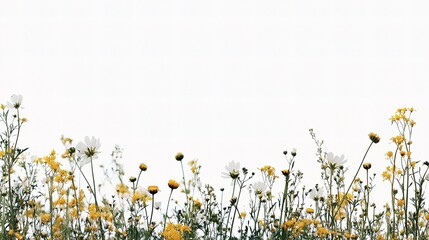 Wall Mural - Isolated Wild Meadow with Beautiful Flowers on White Background