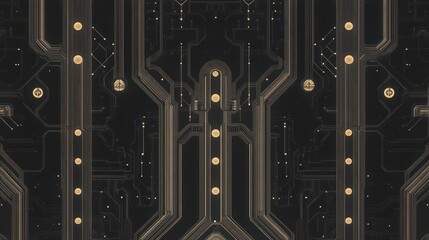 Aufkleber - Symmetrical abstract dark background featuring golden circuit board elements