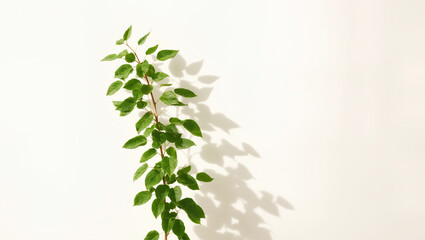 Wall Mural - leaves on branch in front of Minimalistic light background