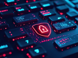 Poster - Red heart symbol placed on a black computer keyboard representing love and technology