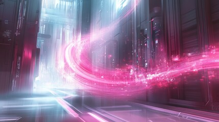 Poster - Abstract futuristic cityscape with vibrant pink and blue energy