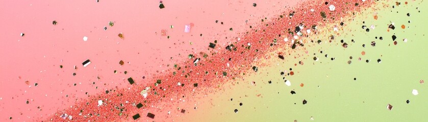 Aufkleber - Diagonal stripe of coral glitter separates pink from green background