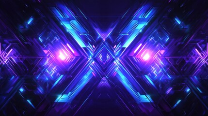 Poster - Abstract geometric pattern illuminated with neon blue and purple glow