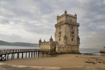 view of the belem tower in the portuguese city of lisbon