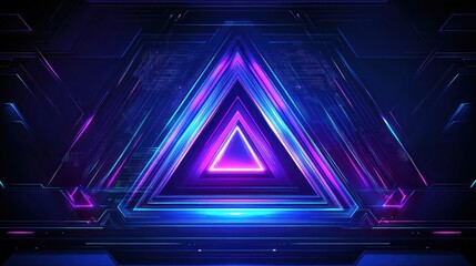 Poster - Neon triangular tunnel with futuristic and vibrant glow effect