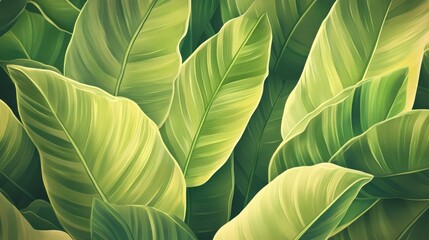 Poster - Illustrated tropical leaves in shades of green and yellow