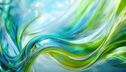 Poster - ethereal abstract flow in blue and green hues with dynamic light textures, perfect for modern design and digital art projects

