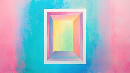 Poster - Abstract painting of a three dimensional box with pastel hues
