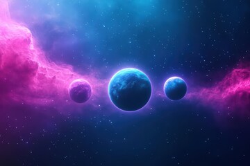 Poster - Three planets visible in a night sky filled with stars and celestial bodies