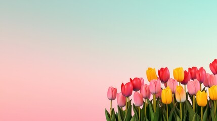 Poster - Field of tulips in vibrant colors under a gradient sky