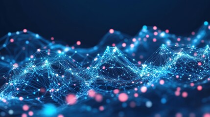 Aufkleber - Abstract network with interconnected nodes and glowing connections is visible
