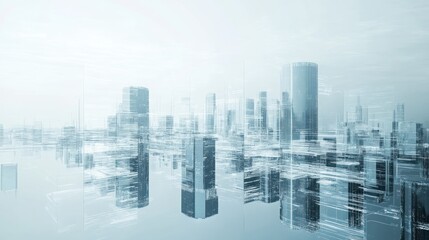 Poster - Abstract futuristic city skyline with transparent and reflective buildings