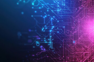 Poster - Circuit board design on a vibrant pink and blue abstract background with glowing elements