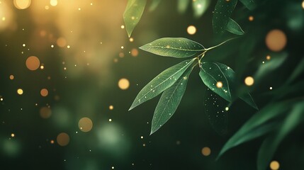 Wall Mural - Spring Bokeh Background of Green Leaves with Abstract Lines