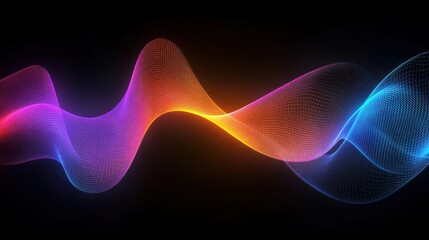 Aufkleber - Abstract glowing wireframe wave flows across a black background