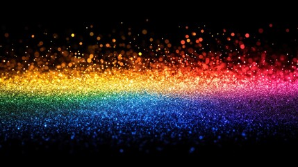 Poster - Vibrant rainbow colored glitter particles shine against black background