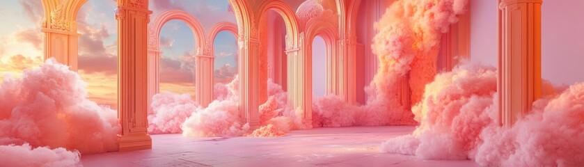 Aufkleber - Dreamy architecture filled with beautiful pink clouds and gentle sunlight