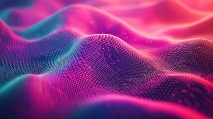 Poster - Abstract digital landscape with waves in vibrant colors is depicted