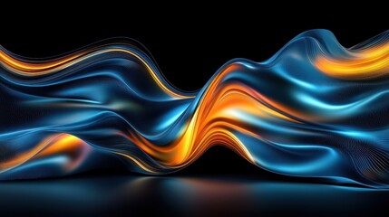 Aufkleber - Wavy abstract background with blue and orange flowing lights
