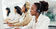 © peopleimages.com - Call center, computer and team with woman in office for flight booking, customer support and itinerary planning. Travel agent consulting, help desk and vip program with person in tour guide agency