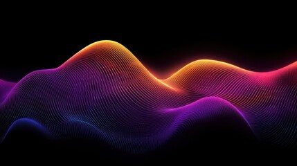 Poster - Abstract wavy lines flow across black background illuminated brightly