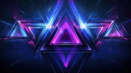 Poster - Neon triangles form a symmetrical glowing abstract pattern