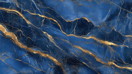 Poster - Navy blue marble with golden veins flowing across it