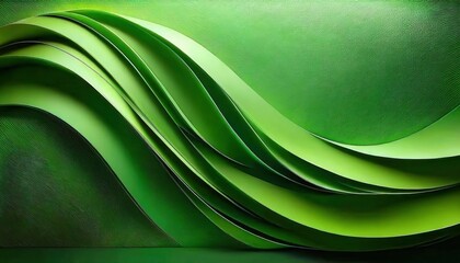 Poster - curved green paper layers forming abstract wave pattern for modern graphic design and eco-themed visual background