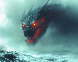 Wall Mural - fierce dragon in mist