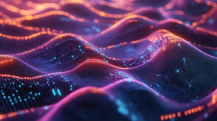 Poster - Abstract landscape shows flowing digital wave with luminous details