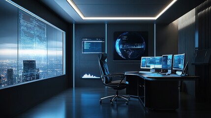 Poster - Sleek Home Office Workspace with Modern Desk and Ergonomic Chair