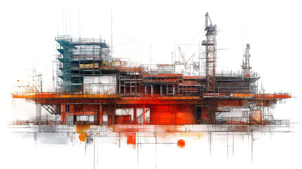 Poster - abstract background architectural drawing of building construction with sketch lines . Generative AI