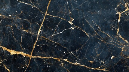 Poster - Dark blue marble with golden and white veining pattern