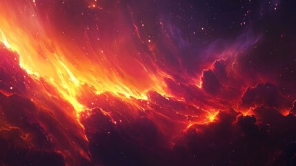 Poster - Fiery cosmic nebula shines brightly amidst dark outer space