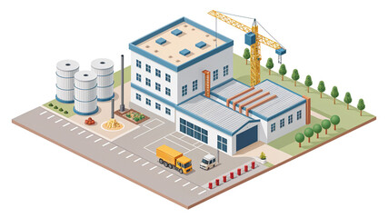 Poster - 3d isometric model of industrial building . Generative AI . Generative AI