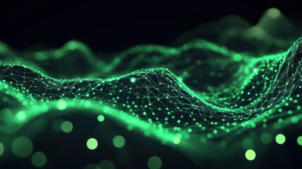 Poster - Abstract green network connecting dots over a dark background