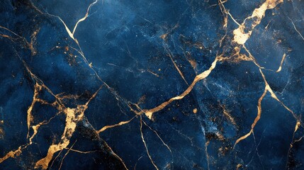 Poster - Deep blue background with gold veining in a marble pattern