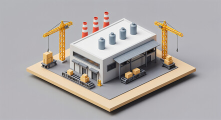 Poster - 3d isometric model of industrial building . Generative AI . Generative AI