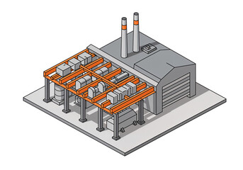 Poster - 3d isometric model of industrial building . Generative AI . Generative AI