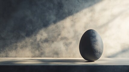 Aufkleber - Minimalist Stone Egg Sculpture on Concrete Plinth with Dramatic Light