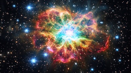 Poster - Colorful Crab Nebula glows amidst distant stars in outer space