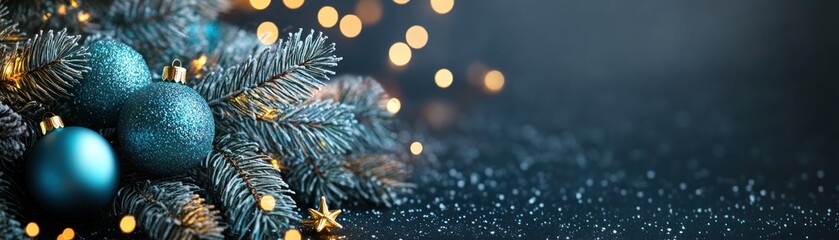 Aufkleber - Festive christmas decor with teal ornaments and glowing lights
