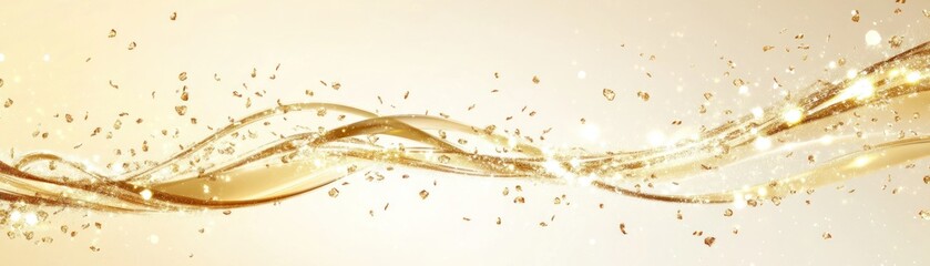 Aufkleber - Golden shimmering abstract waves and confetti float across the canvas